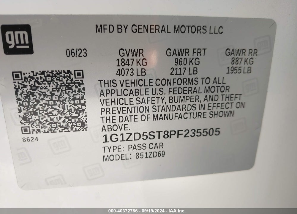 2023 CHEVROLET MALIBU FWD 1LT VIN: 1G1ZD5ST8PF235505