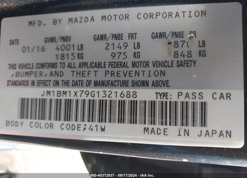 2016 MAZDA MAZDA3 VIN: JM1BM1X79G1321688