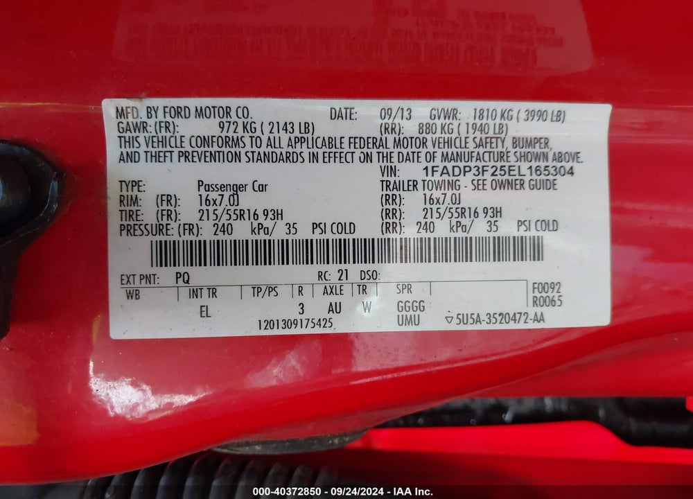 2014 FORD FOCUS SE VIN: 1FADP3F25EL165304