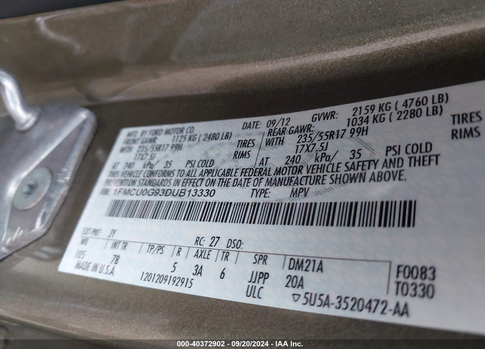 2013 FORD ESCAPE SE VIN: 1FMCU0G93DUB13330