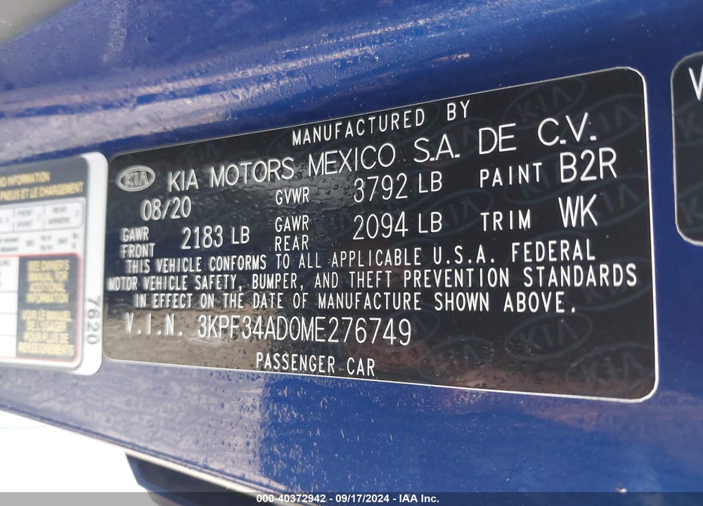 2021 KIA FORTE GT LINE VIN: 3KPF34AD0ME276749