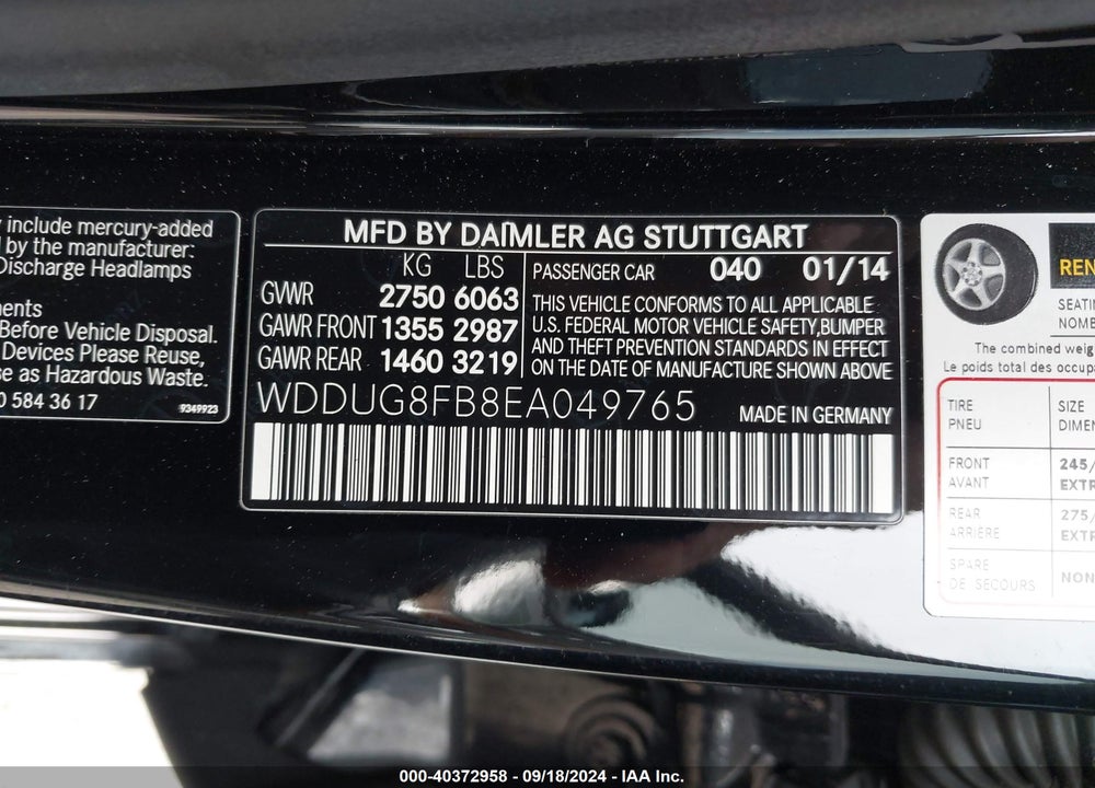 2014 MERCEDES-BENZ S 550 4MATIC VIN: WDDUG8FB8EA049765