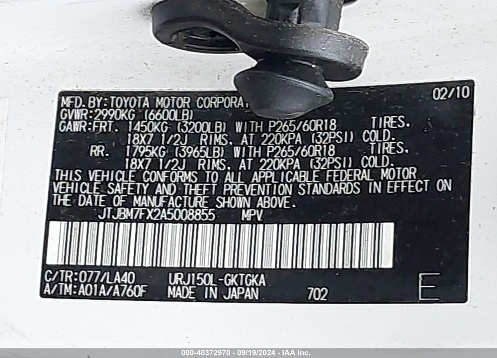 2010 LEXUS 460 VIN: JTJBM7FX2A5008855