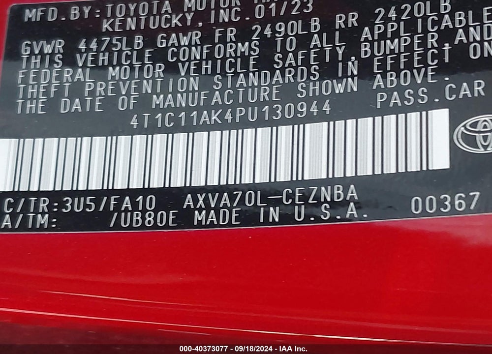 2023 TOYOTA CAMRY LE VIN: 4T1C11AK4PU130944