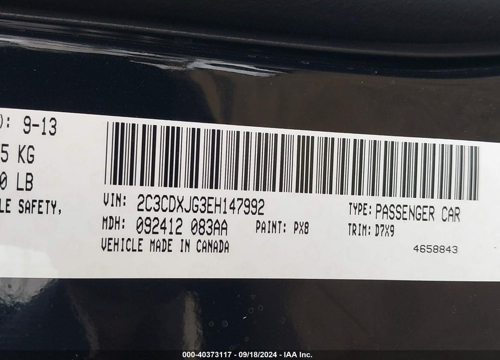 2014 DODGE CHARGER SXT VIN: 2C3CDXJG3EH147992