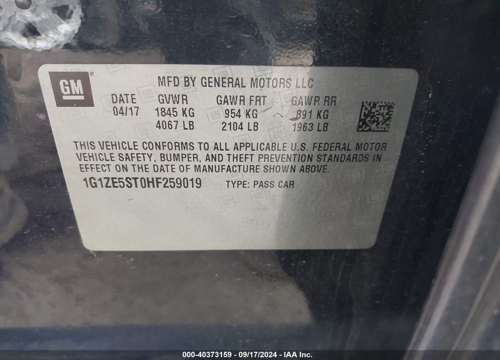 2017 CHEVROLET MALIBU 1LT VIN: 1G1ZE5ST0HF259019