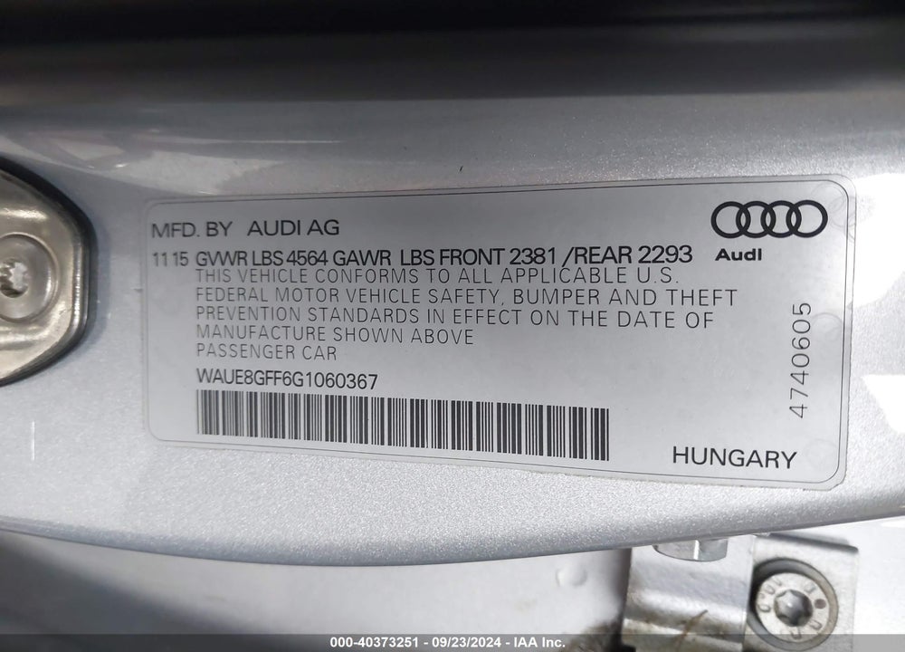 2016 AUDI A3 2.0T PREMIUM VIN: WAUE8GFF6G1060367