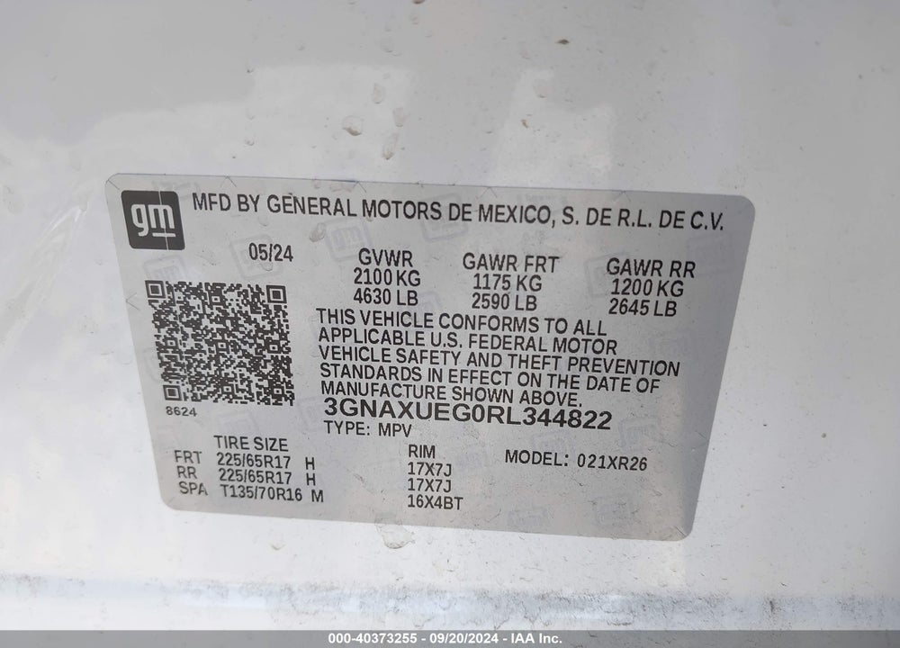 2024 CHEVROLET EQUINOX AWD LT VIN: 3GNAXUEG0RL344822