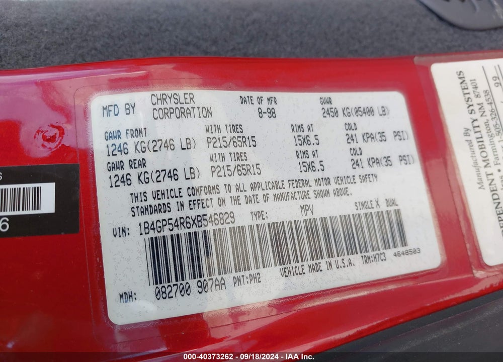 1999 DODGE GRAND CARAVAN LE VIN: 1B4GP54R6XB546829