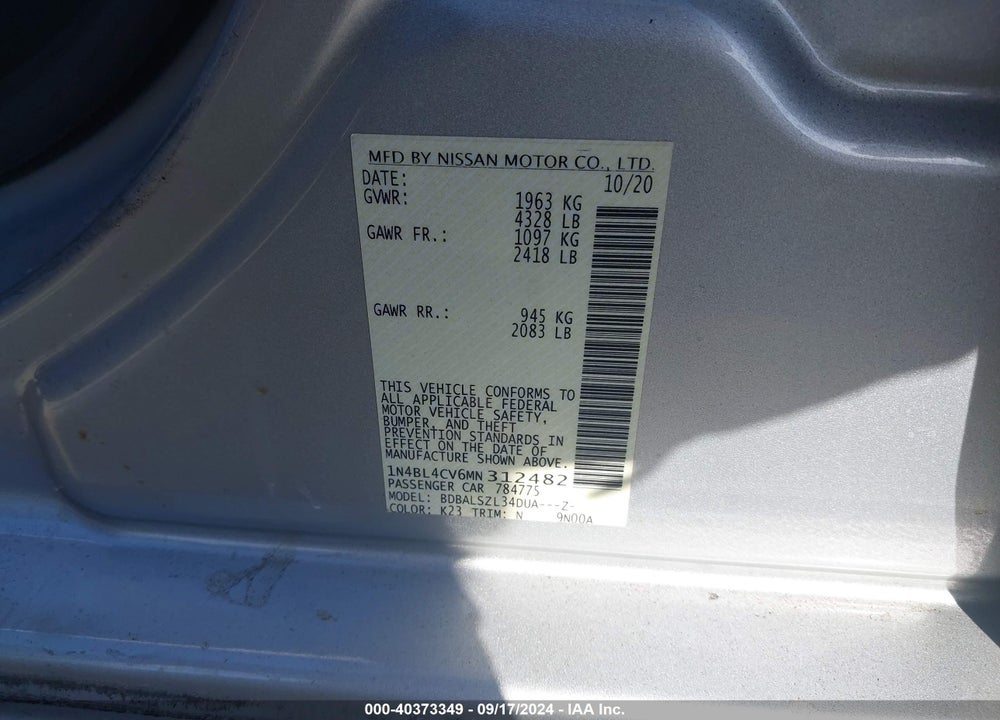 2021 NISSAN ALTIMA SR FWD VIN: 1N4BL4CV6MN312482