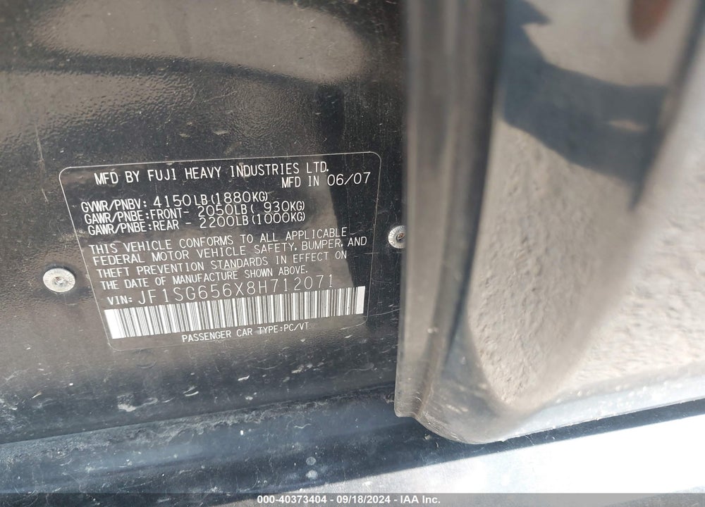 2008 SUBARU FORESTER 2.5X VIN: JF1SG656X8H712071