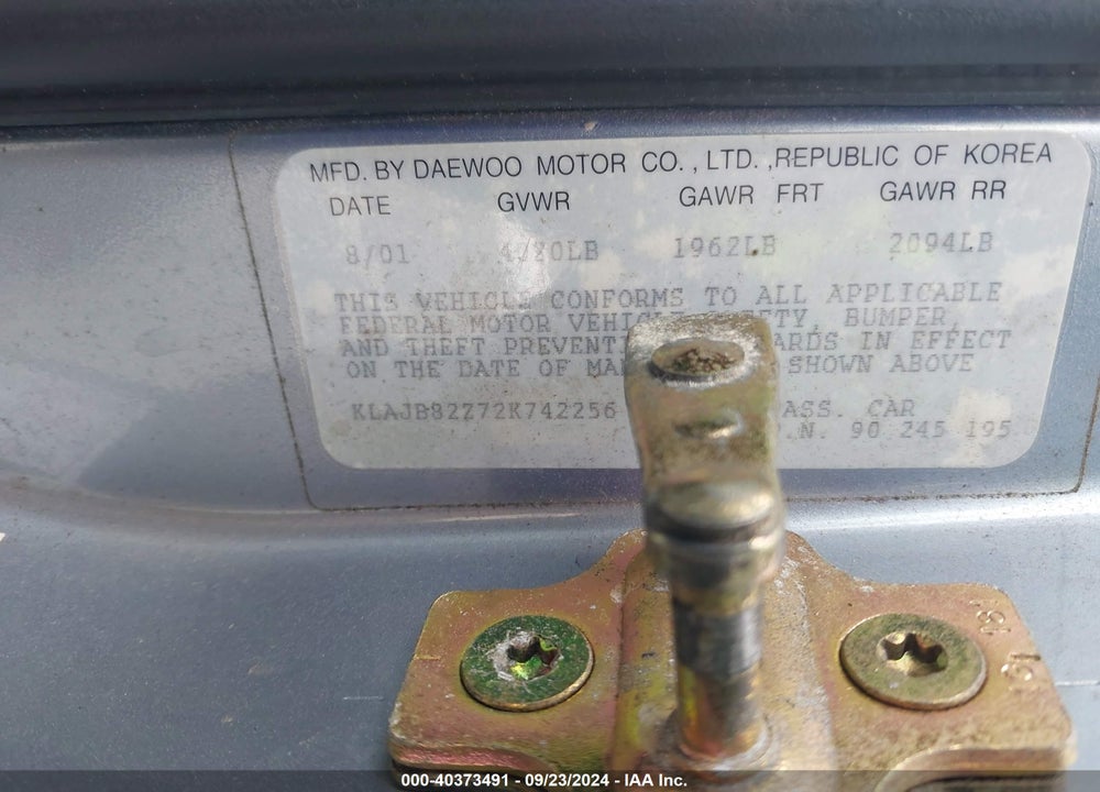 2002 DAEWOO NUBIRA VIN: KLAJB82Z72K742256