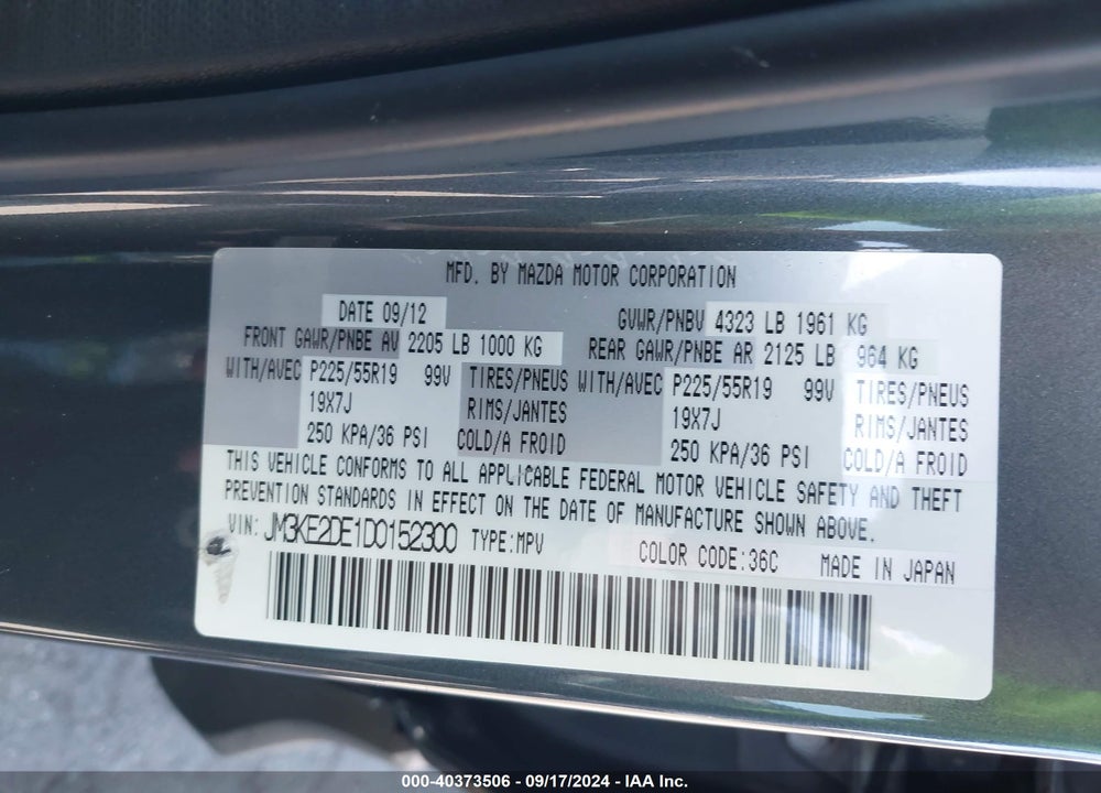 2013 MAZDA CX-5 GRAND TOURING VIN: JM3KE2DE1D0152300