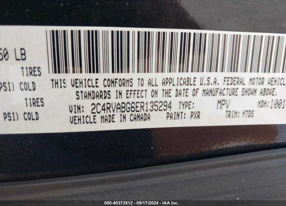2014 VOLKSWAGEN ROUTAN SE VIN: 2C4RVABG6ER135294