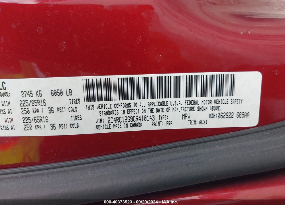 2012 CHRYSLER TOWN & COUNTRY TOURING VIN: 2C4RC1BG9CR410143