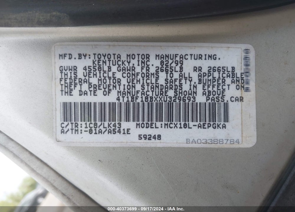1999 TOYOTA AVALON XLS VIN: 4T1BF18BXXU329693