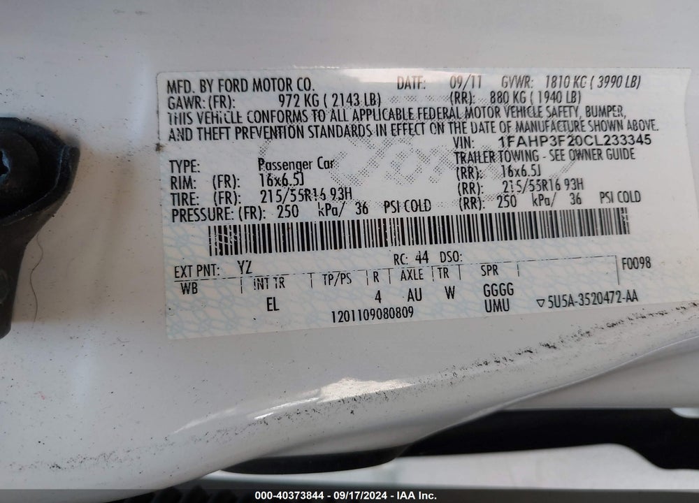 2012 FORD FOCUS SE VIN: 1FAHP3F20CL233345
