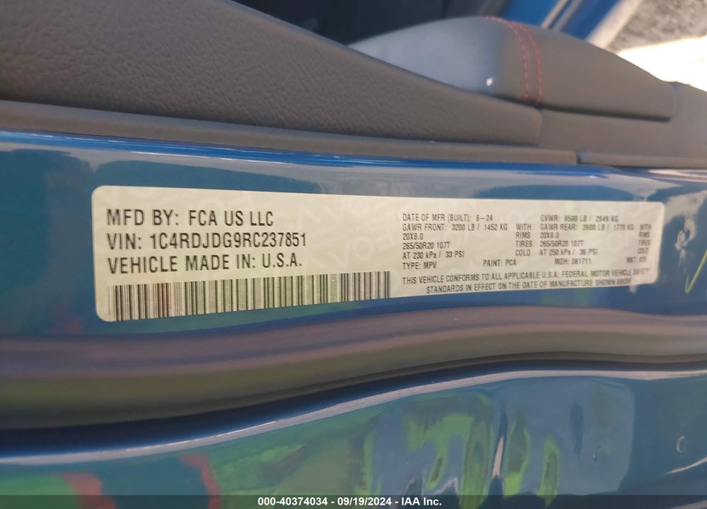 2024 DODGE DURANGO GT PLUS AWD VIN: 1C4RDJDG9RC237851