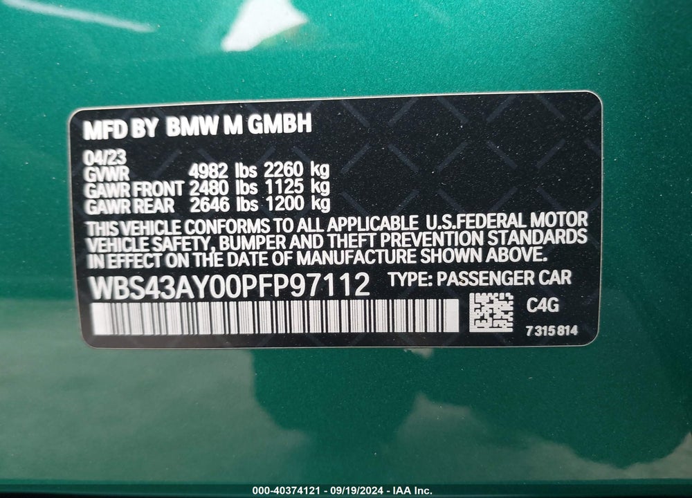 2023 BMW M3 COMPETITION XDRIVE VIN: WBS43AY00PFP97112