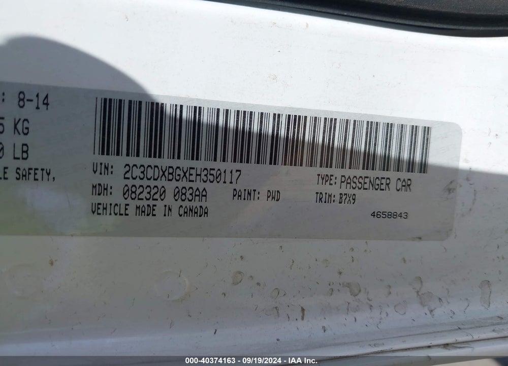 2014 DODGE CHARGER SE VIN: 2C3CDXBGXEH350117