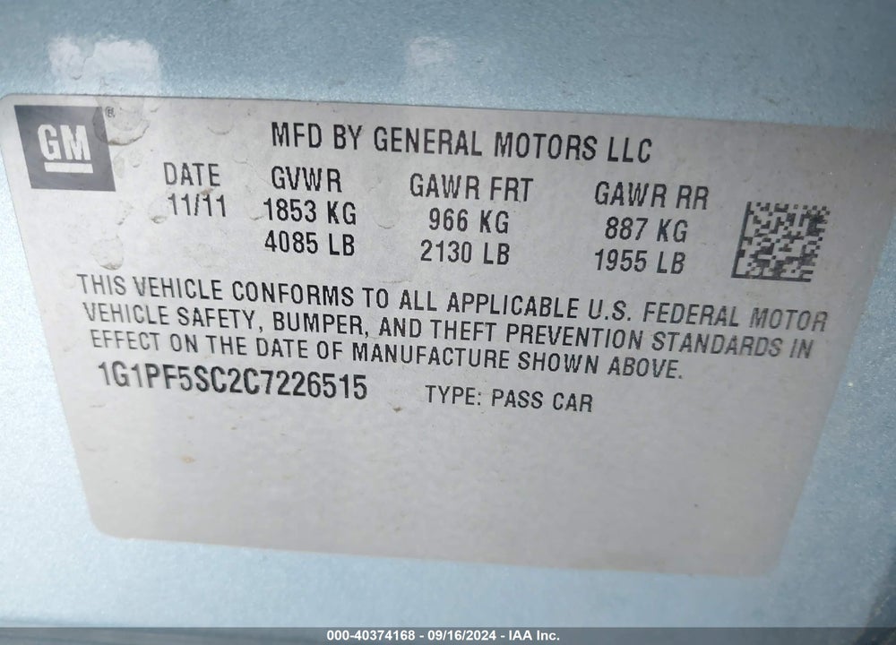 2012 CHEVROLET CRUZE 1LT VIN: 1G1PF5SC2C7226515