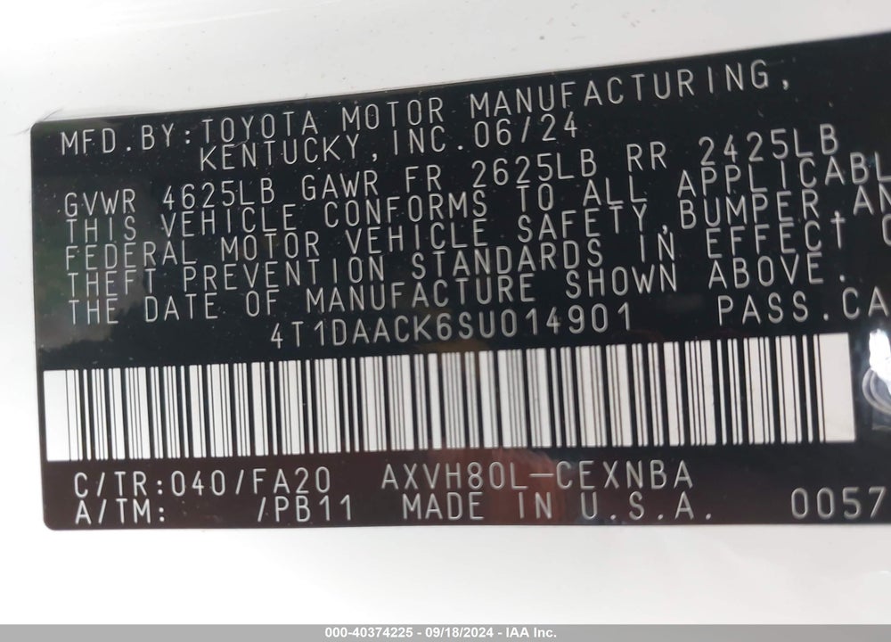 2025 TOYOTA CAMRY LE VIN: 4T1DAACK6SU014901