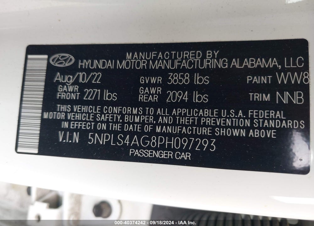 2023 HYUNDAI ELANTRA SEL VIN: 5NPLS4AG8PH097293