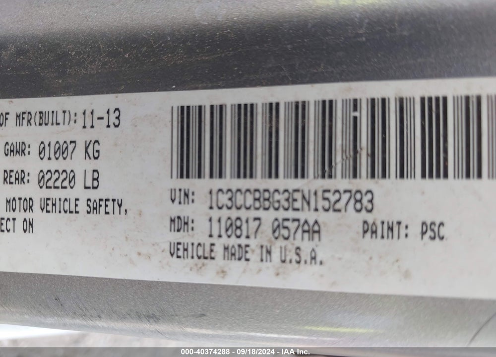 2014 CHRYSLER 200 TOURING VIN: 1C3CCBBG3EN152783