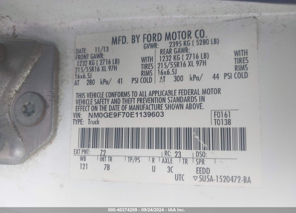 2014 FORD TRANSIT CONNECT XLT VIN: NM0GE9F70E1139603