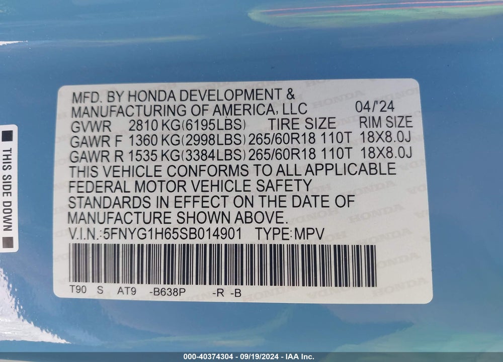 2025 HONDA PILOT TRAILSPORT VIN: 5FNYG1H65SB014901
