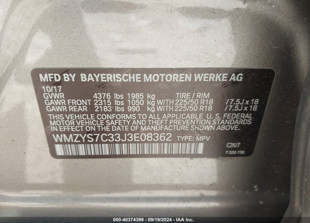 2018 MINI COUNTRYMAN COOPER VIN: WMZYS7C33J3E08362