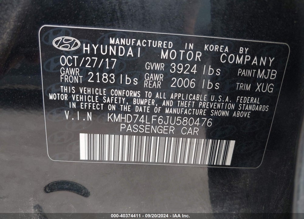 2018 HYUNDAI ELANTRA SE VIN: KMHD74LF6JU580476