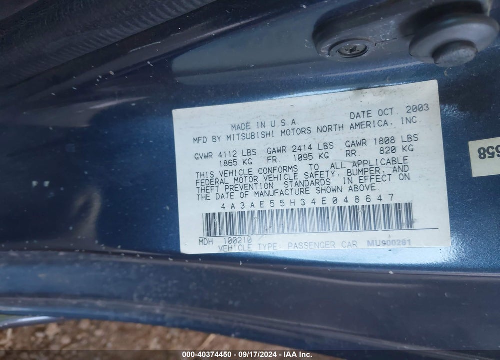 2004 MITSUBISHI ECLIPSE SPYDER GT VIN: 4A3AE55H34E048647