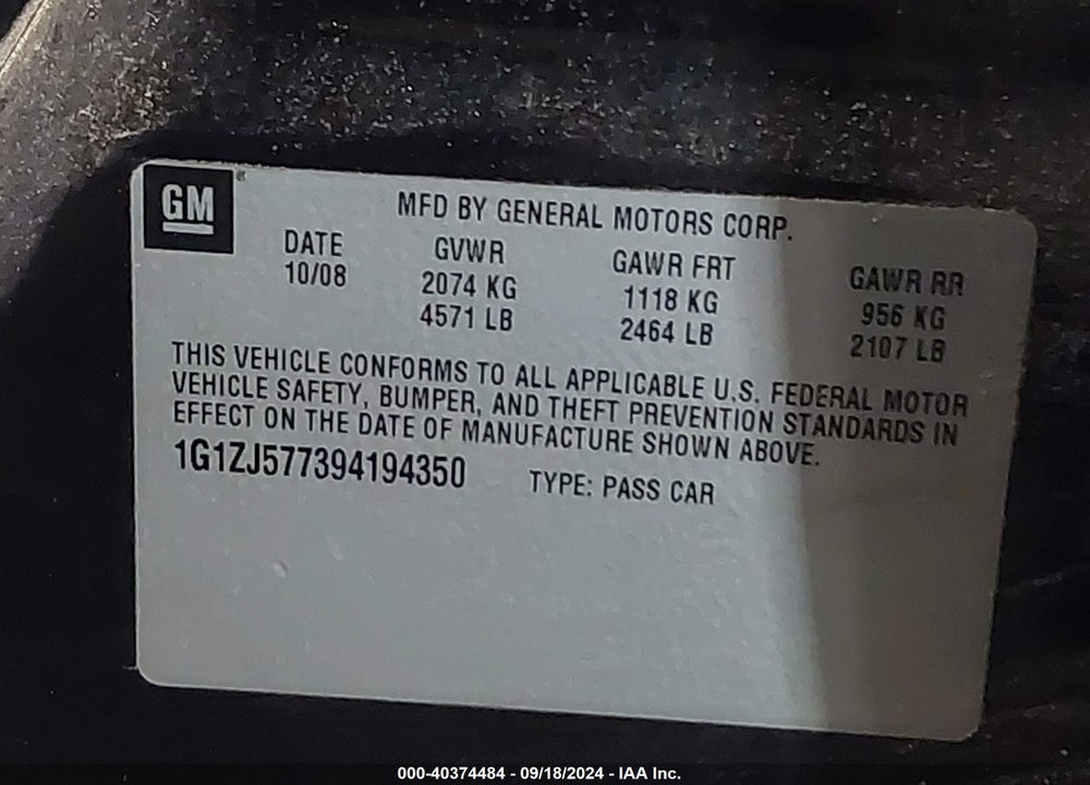 2009 CHEVROLET MALIBU LT VIN: 1G1ZJ577394194350