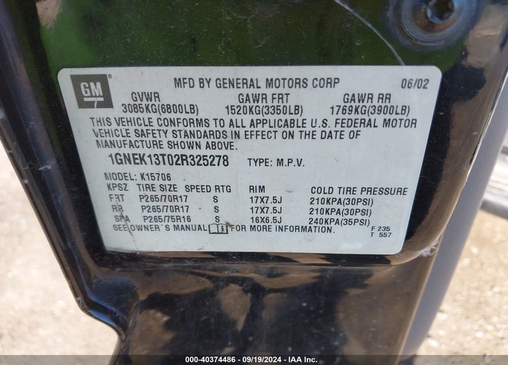 2002 GMC YUKON DENALI VIN: 1GKEK63U72J338031