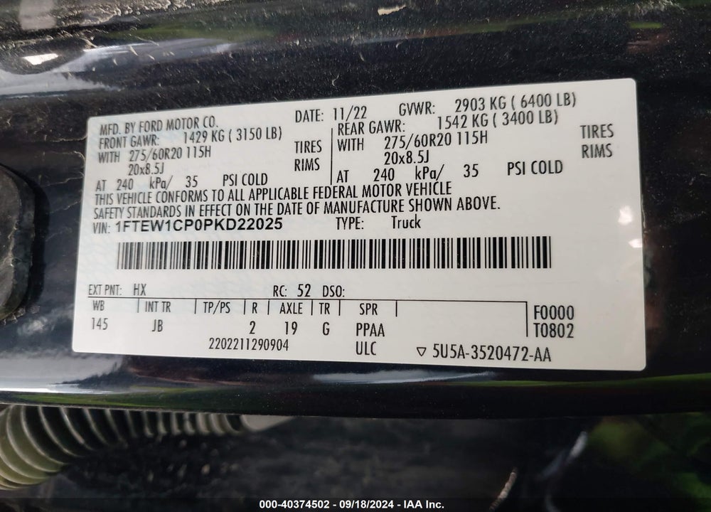 2023 FORD F-150 XL VIN: 1FTEW1CP0PKD22025