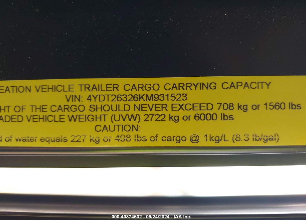2019 KEYSTONE COLEMAN TRAVEL TRAILER VIN: 4YDT26326KM931523
