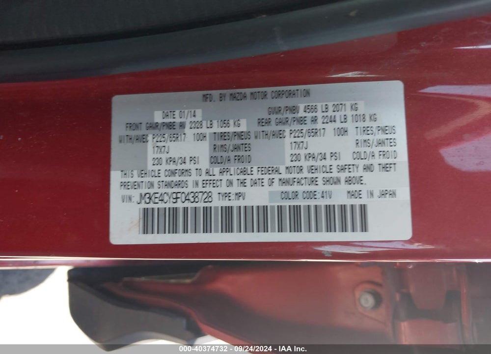 2015 MAZDA CX-5 TOURING VIN: JM3KE4CY9F0438728