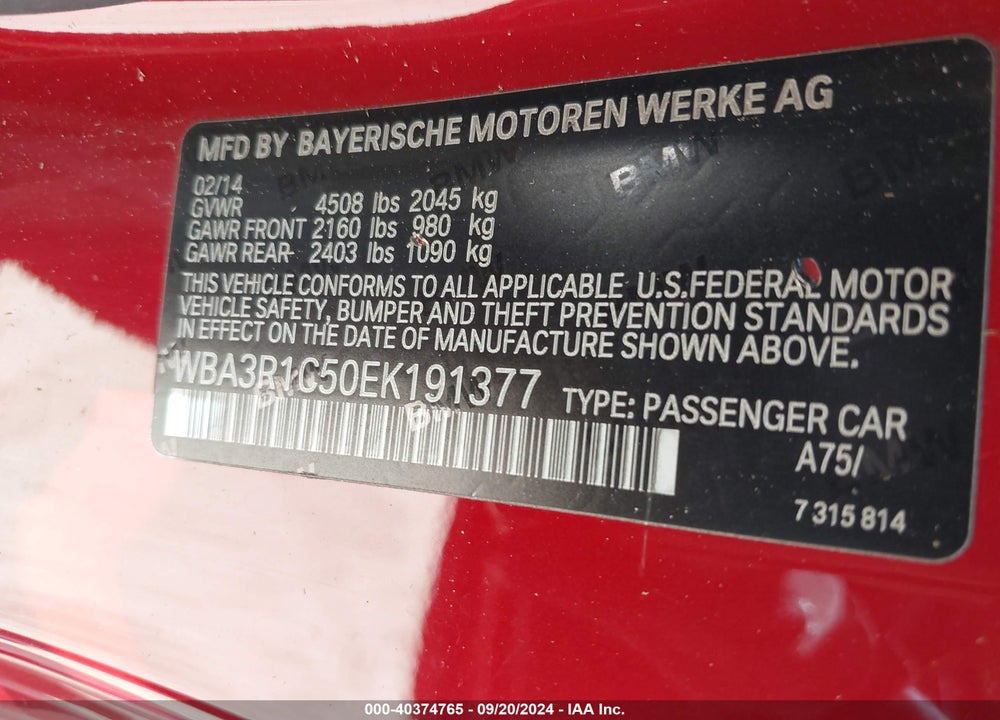 2014 BMW 435I VIN: WBA3R1C50EK191377