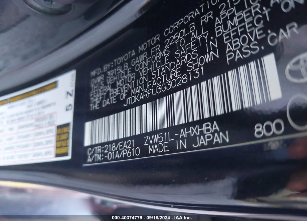 2016 TOYOTA PRIUS VIN: JTDKARFU3G3028131