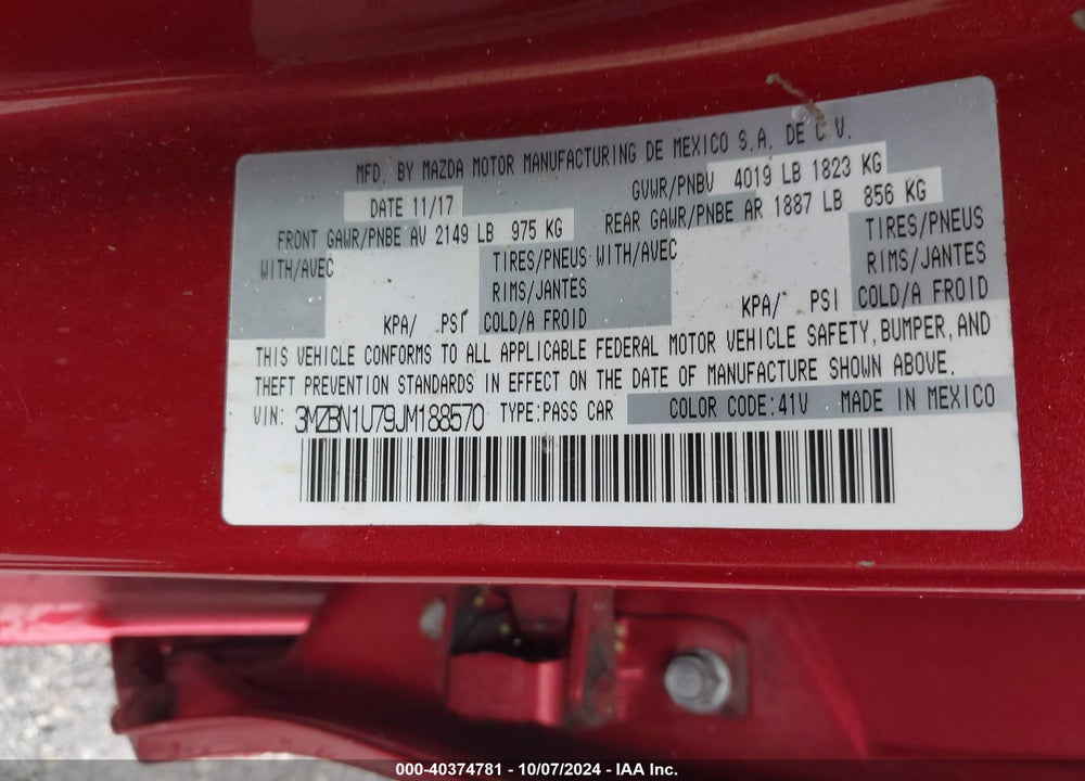 2018 MAZDA 3 SPORT VIN: 3MZBN1U79JM188570