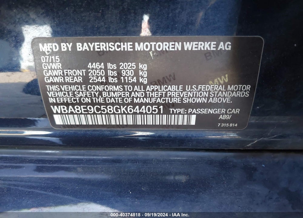 2016 BMW 328I VIN: WBA8E9C58GK644051