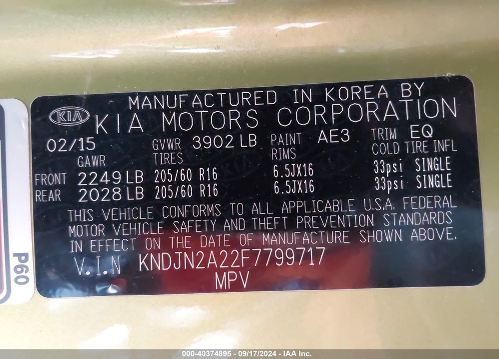 2015 KIA SOUL VIN: KNDJN2A22F7799717