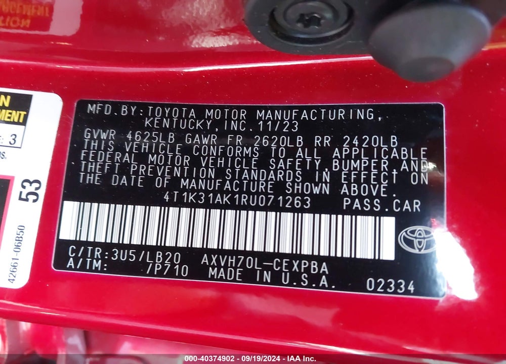 2024 TOYOTA CAMRY HYBRID XSE VIN: 4T1K31AK1RU071263