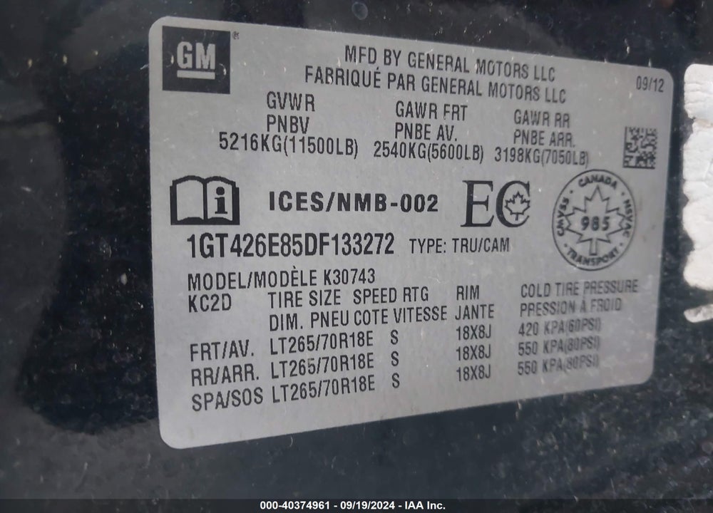 2013 GMC SIERRA 3500HD DENALI VIN: 1GT426E85DF133272