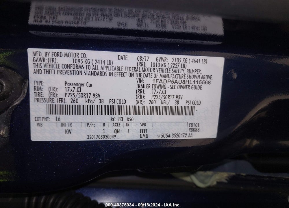 2017 FORD C-MAX HYBRID SE VIN: 1FADP5AU8HL115568