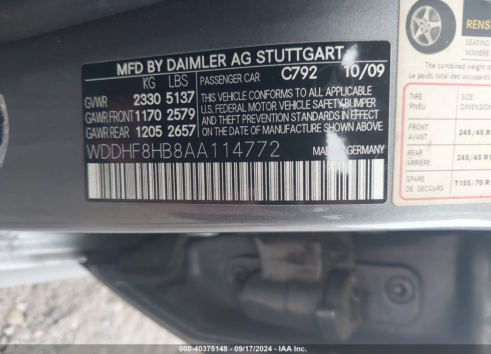 2010 MERCEDES-BENZ E 350 4MATIC VIN: WDDHF8HB8AA114772