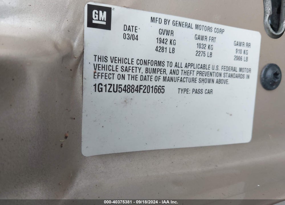 2004 CHEVROLET MALIBU LT VIN: 1G1ZU54884F201665