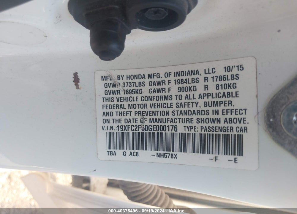 2016 HONDA CIVIC LX VIN: 19XFC2F50GE000176