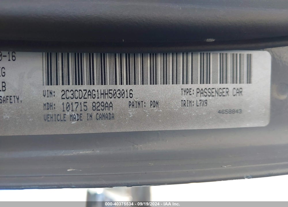 2017 DODGE CHALLENGER SXT VIN: 2C3CDZAG1HH503016